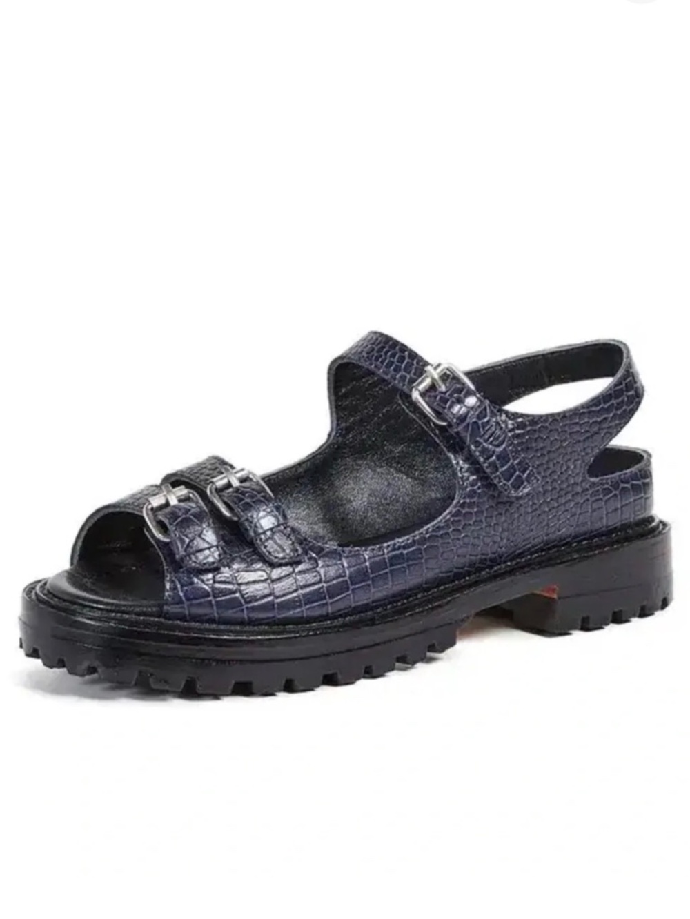 Rachel Comey Adams sandals silver-tone double-buckle straps navy croc-embossed